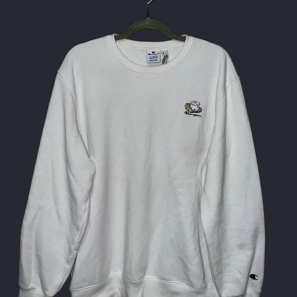Champion White Cotton Blend Crewneck Sweatshirt Classic Fit